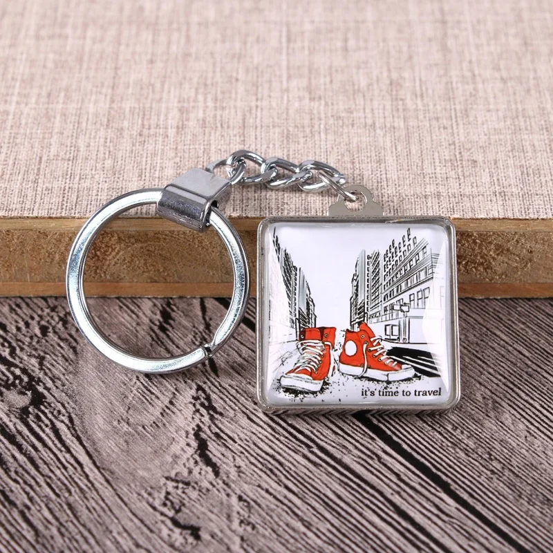 
Custom Wholesale Double-sided Literary style Crystal Glass Key Ring Glass Keychain 