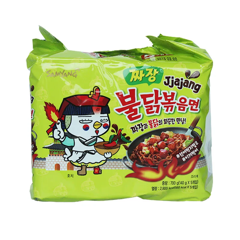 Wholesale green bag super spicy chili sauce noodles Chicken Stir Fried Ramen Korean Ramen 140g*5packs