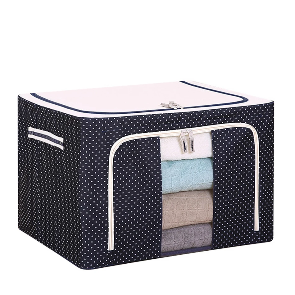 Factory Large Capacity 66L Oxford Clothes Storage bags Fabric Collapsible Clear Window Metal Frame Storage Bin Boxes