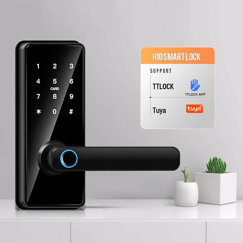 Manufacture oem price Tuya App TTlock ID card fingerprint keyless smart home door handle lock