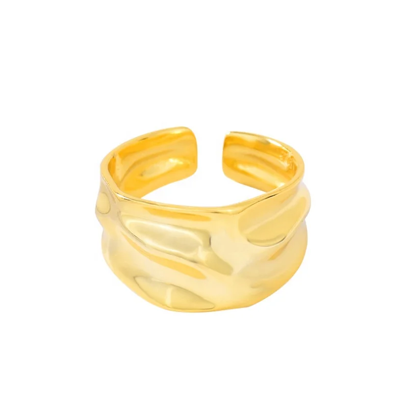 Fashion S925 Sterling Silver Irregular Concave Convex Gold Silver Color Ring Width Open Finger Ring for Women Men