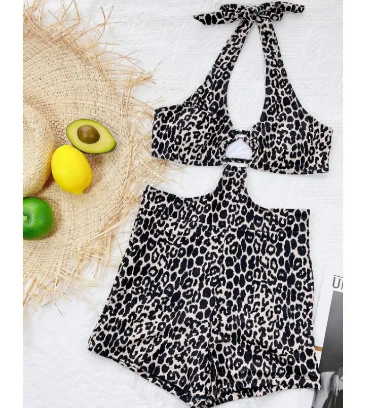 New STOCK Ring Front Cheetah Cut Out Sexy Lady One Piece Swimwear Boyshort Swimsuit