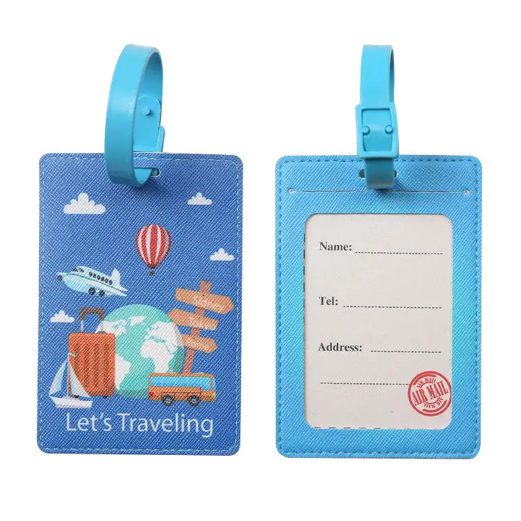 Creative World Map Luggage Identification Sublimated Logo PU Leather  Luggage Tags
