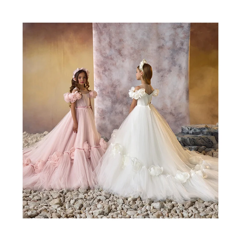 Wholesale girl dress Floor-Length Flower girl birthday dress host children Children performance princess wedding dress for girl