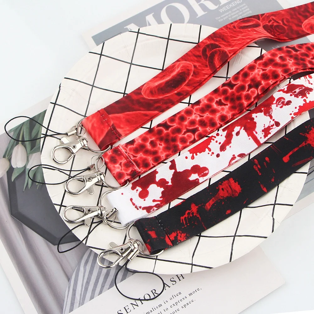 Halloween Customs Blood Cell Phone Neck Rope Lanyard Heat Transfer Printed Lanyard Key Chain Lanyard Anti-drop Keychain