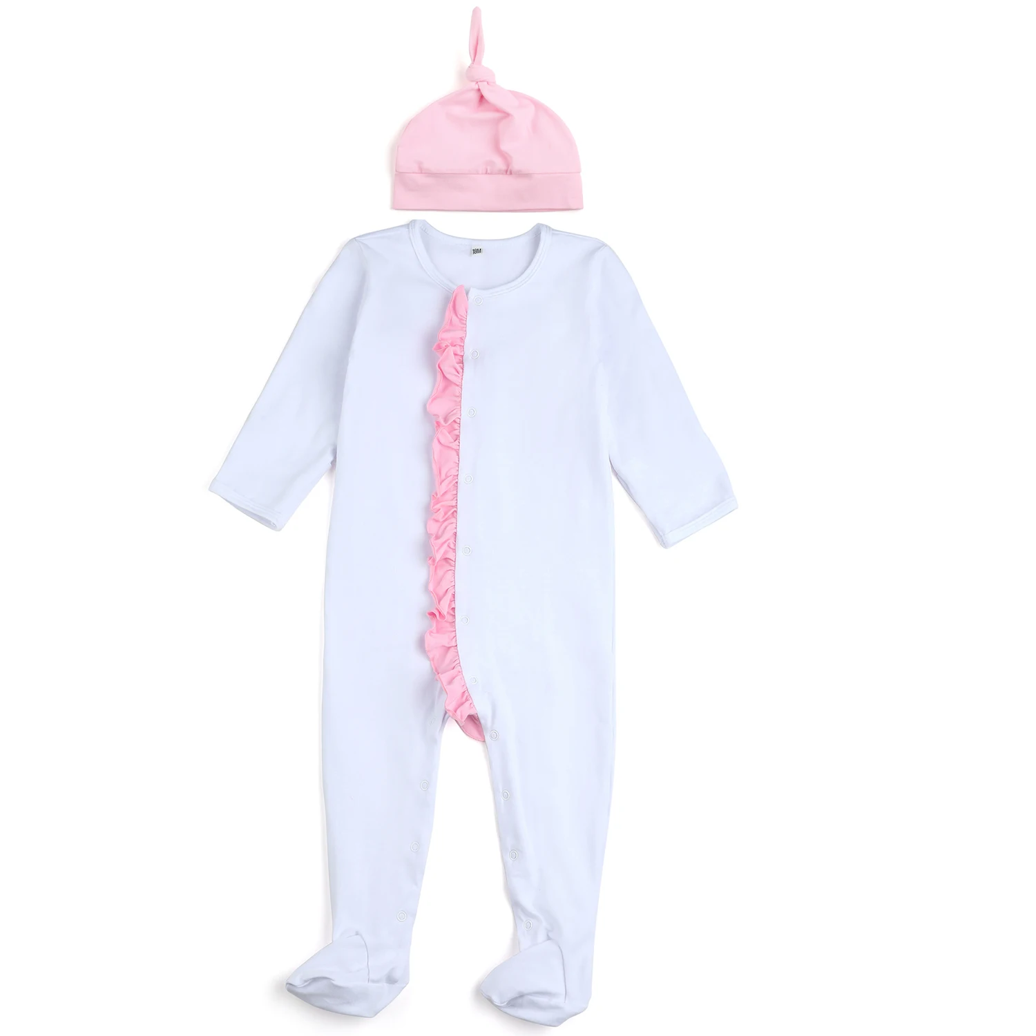 monogram 100%cotton fabric baby sleeper clothes newborn coming home romper set long sleeve baby girl ruffle footie