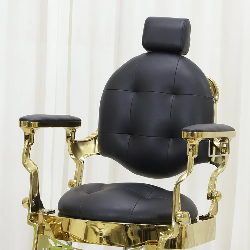Modern Styling Salon Equipment Black And Gold Recline Vintage Hydraulic Cylinder Barber Chair