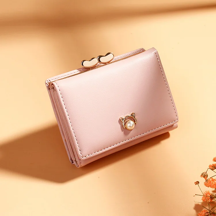 Small Purse Female Short Japanese and Korean Version of The Small Fresh Three Folding Coin Holder Wallet  Women Purse