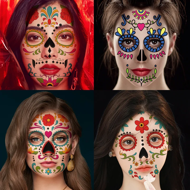 Wholesale Eco-friendly Halloween Decor Face Tattoo Stickers Waterproof Props Temporary Face Sticker Atmosphere Masquerade Tattoo_2