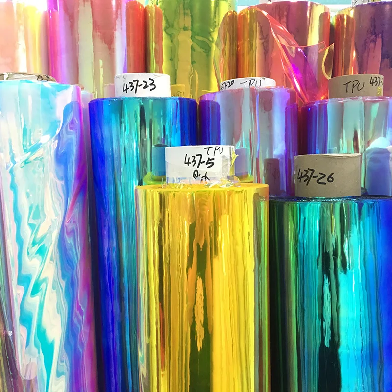 Metallic TPU Film Colorful Soft Translucent Hologram Lamination TPU Thermoplastic Polyurethane Film for Making Bags Shoes