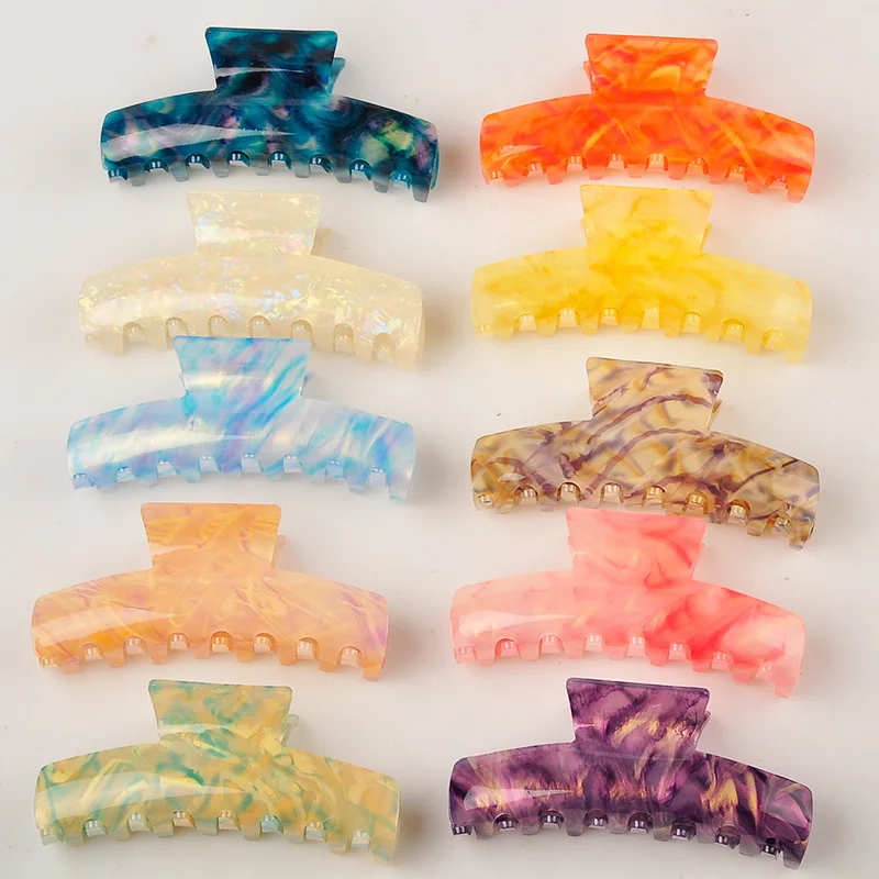 Light rainbow color acetate elegant Girls Acrylic hair claw leopard fresh hair head grasping clip fabric headdress