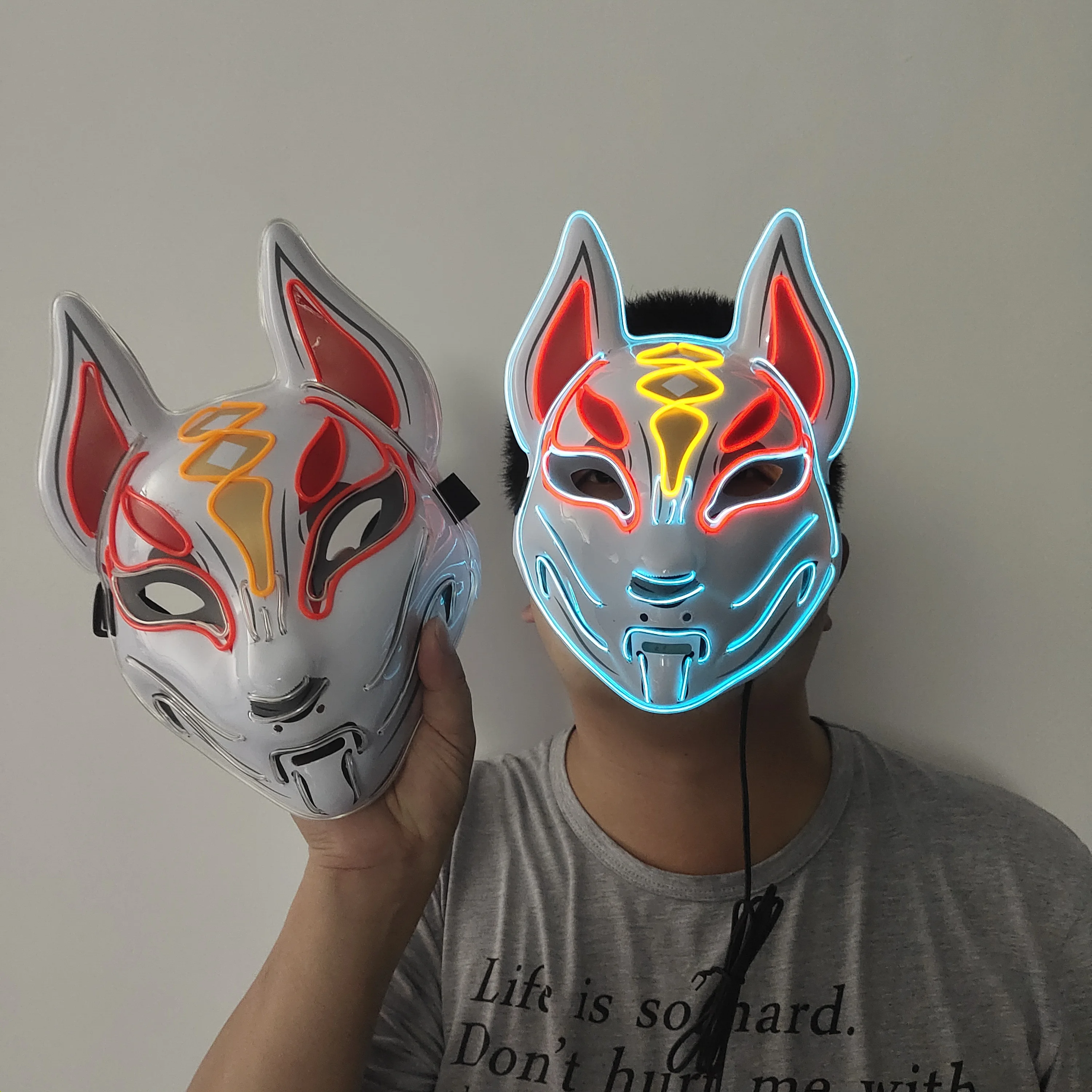 Amazon Halloween Promotional Decoration Cosplay Light Up DJ Party Neon Glowing EL Wire Led Rave Mask