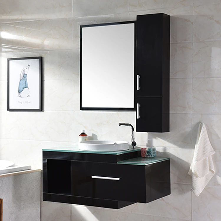 Simple design wall mounted single basin PVC hotel bathroom vanity
