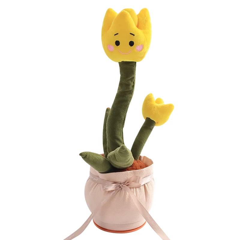 Hot Sale Products Cute Stuffed Flowerpot Twisting Dance Tulips Doll Talking Singing Music Dancing Tulips Plush Toy