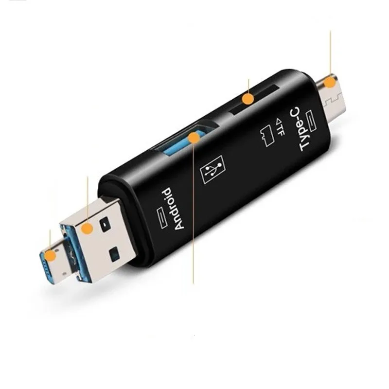 5 in 1 Multifunction Usb 2.0 Type C/Usb /Micro Usb/Tf/SD Memory Card Reader OTG Adapter Mobile Phone Accessories