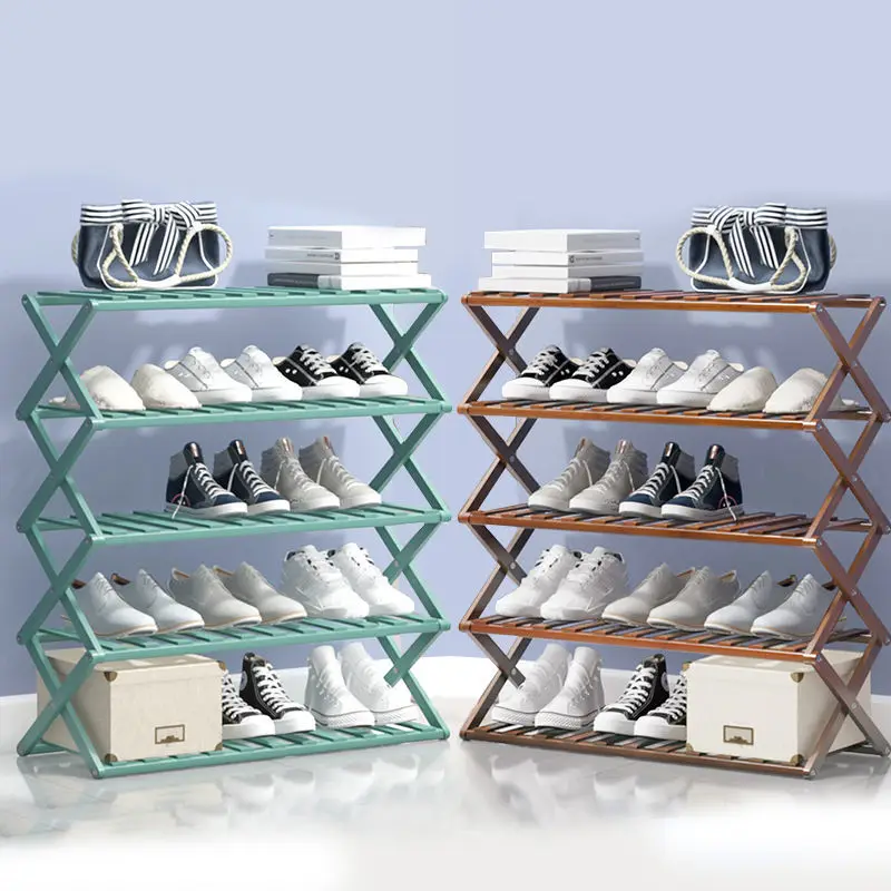 Custom Foldable 4~6 Tiers Shoe Rack Bamboo Pairs Shoe Shelf Storage Organizer