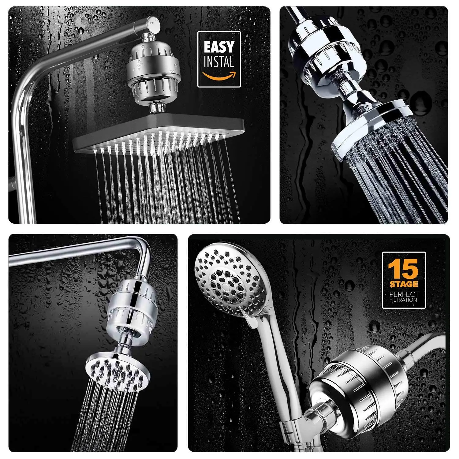 Shower Head 15 Stage Shower Filter Combo High Pressure 5 Spray Settings Filtered Showerhead