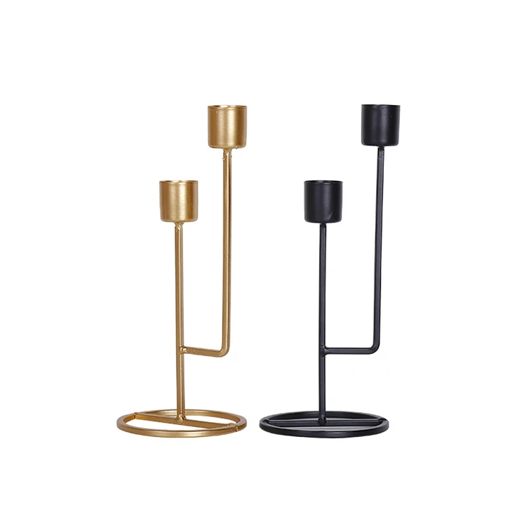 2 arms wedding home decoration pillar metal iron black candle holder