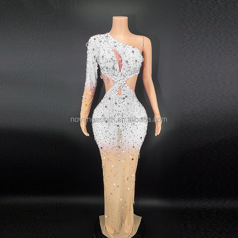 NOVANCE Y2640 тренд 2022 Новое поступление сверкающие стразы сексуальное изящное белое платье с вырезом официальное вечернее для