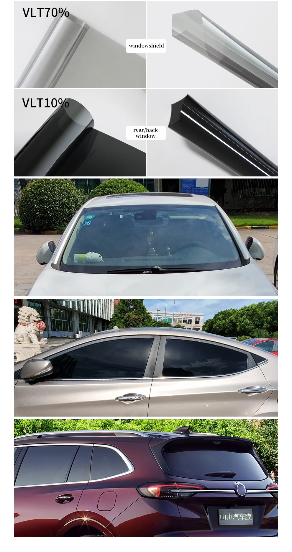 Fast delivery  Factory Direct Sale color changing Privacy protection Black color with different VLT glue tint film for car