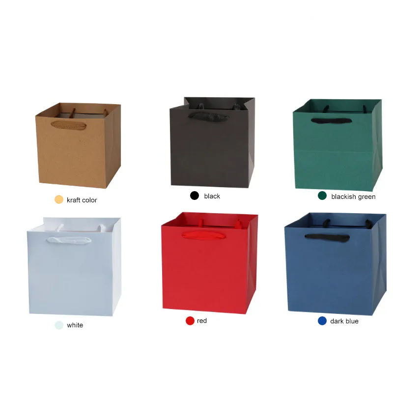 IMEE Customized Logo Wide Bottom Thick Material Large Square Strong Kraft Paper Bag Cake Baking Food Flower Gift Bag