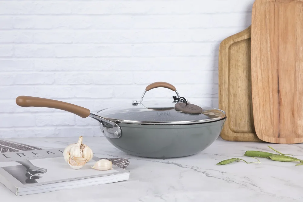  Forged Aluminium Nonstick Granite Wok Pan With Marble