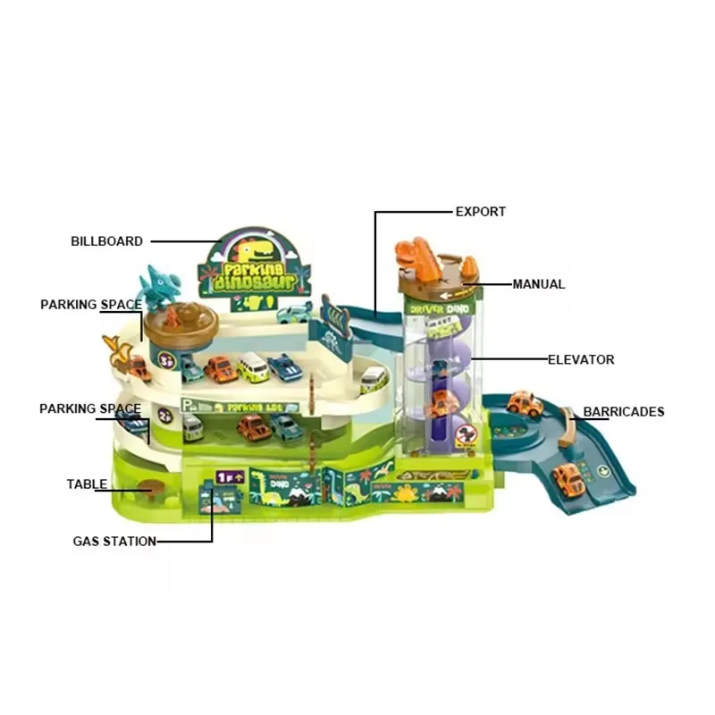 Dinosaur Electronic Rail Toys Set 3 Floors 4 Cars Adventure Games Toy Race Track Car Parking Lot Toy for Kids With Music Light
