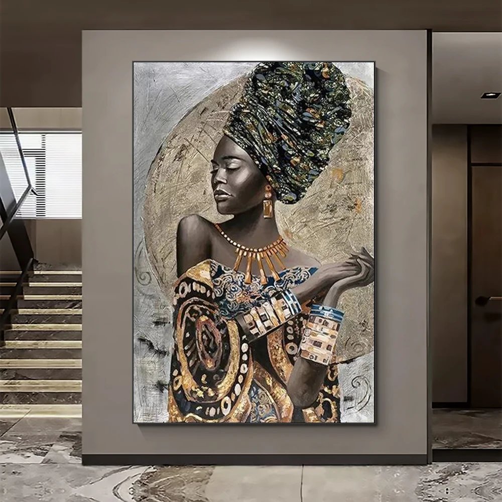 Wall Art Posters Prints Abstract Figure Wall Picture Living Room Home Decor Portrait Oil Painting on Canvas Woman African Black