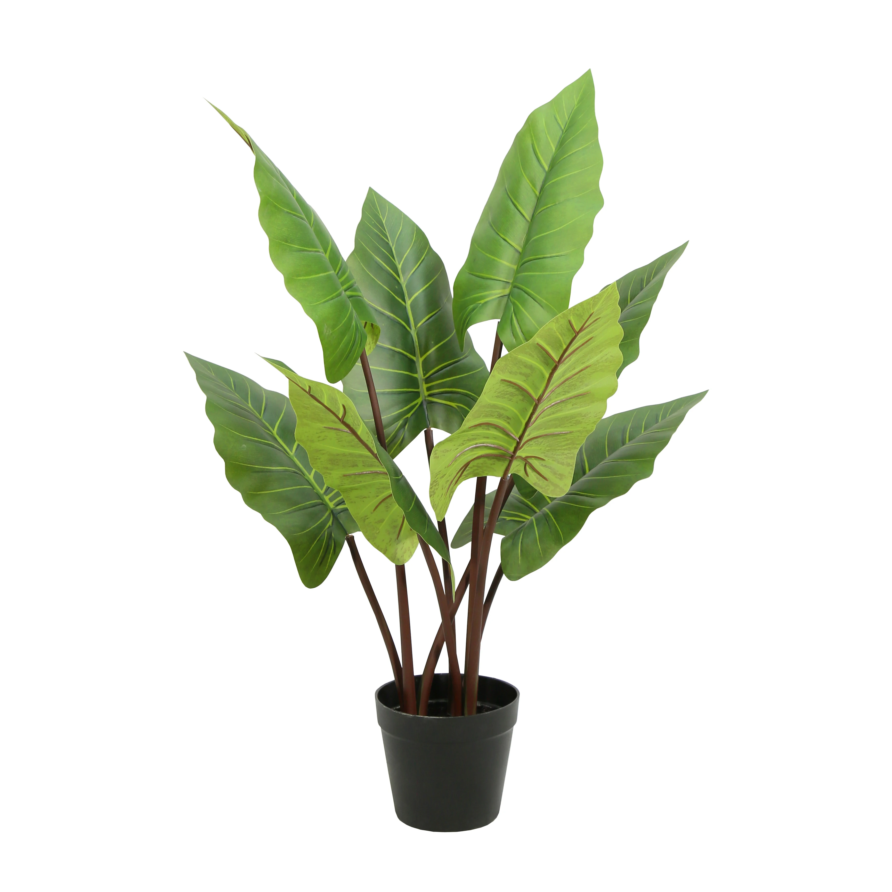 High Simulation 80CM Fake Trees Small Faux Potted Rainbow Taro Leaf Succulent Artificial Taro Plant For Indoor Outdoor Decor