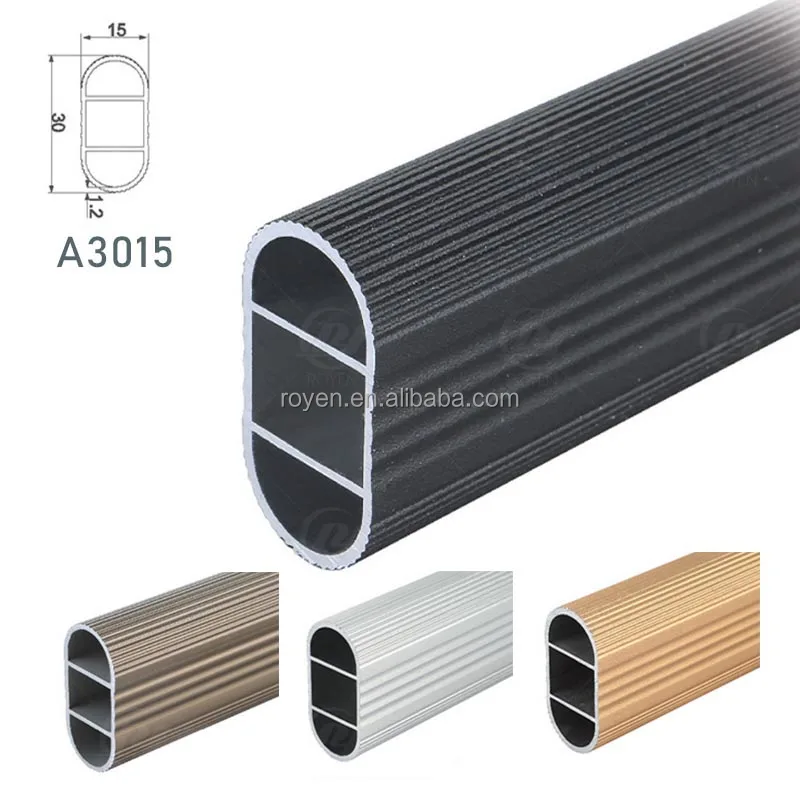 Modern design 3 meters round oval aluminum hanger rods profiles for wardrobe closet cabinets