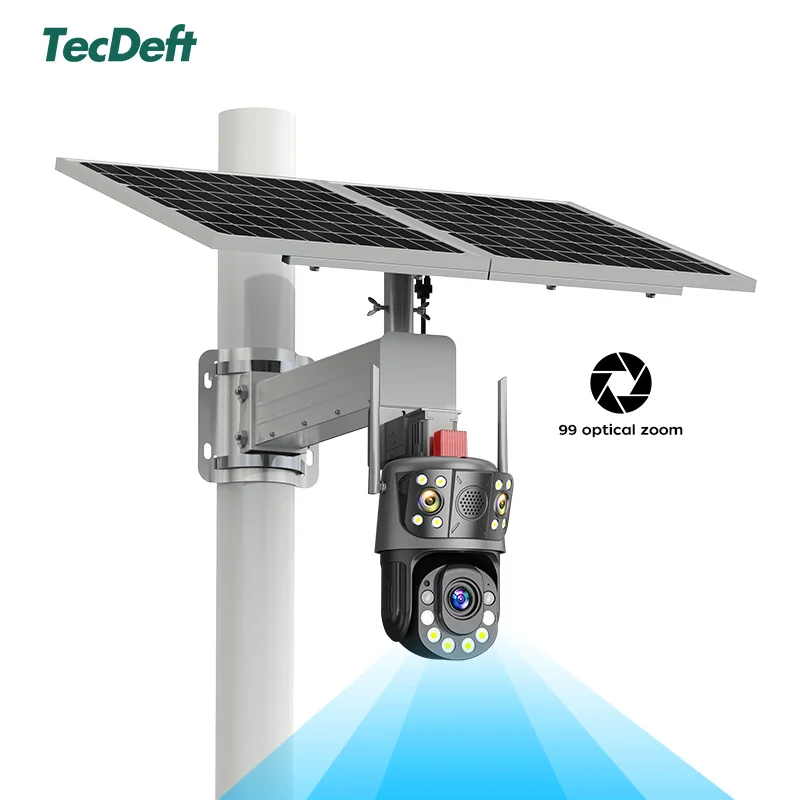 TecDeft Three Lens 4G Cctv Camera 12MP Bullet Wifi Security Solar System With Full Night Vision Auto ezviz solar camera