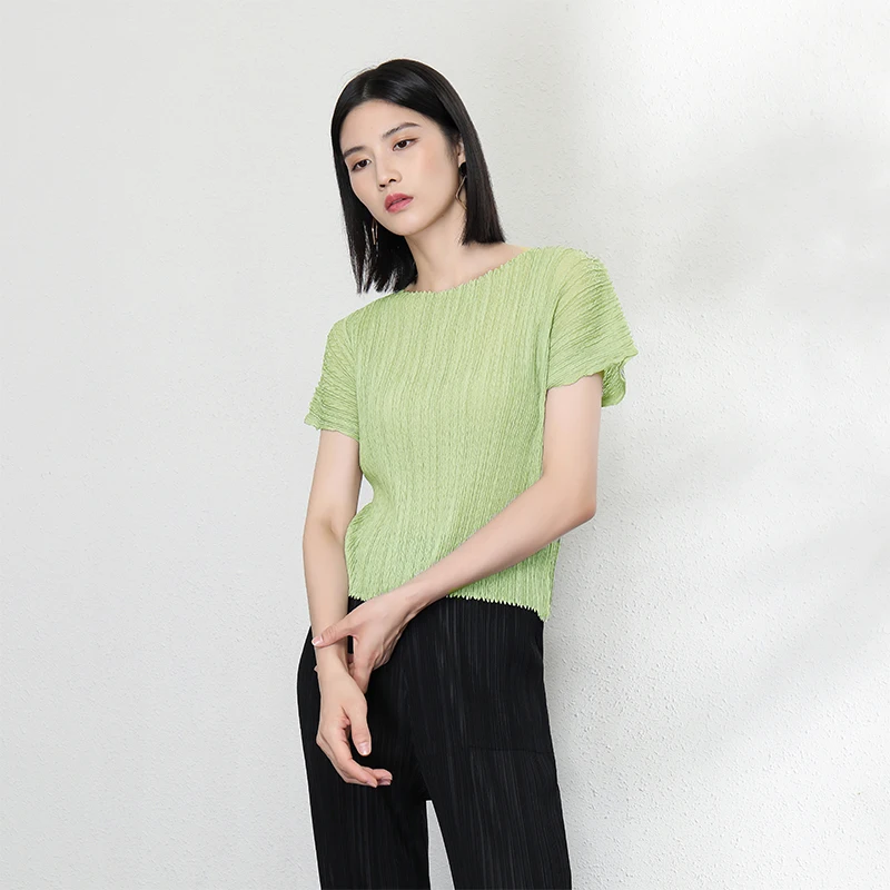 Женская плиссированная футболка, Повседневная футболка на весну/лето, 2021