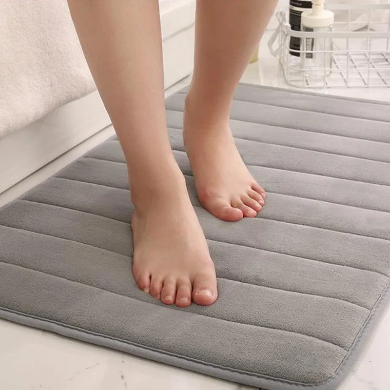 Home Bath Mat Coral Fleece Bathroom Carpet Water Absorption Non-slip Memory Foam Absorbent Washable Rug Toilet Floor Mat