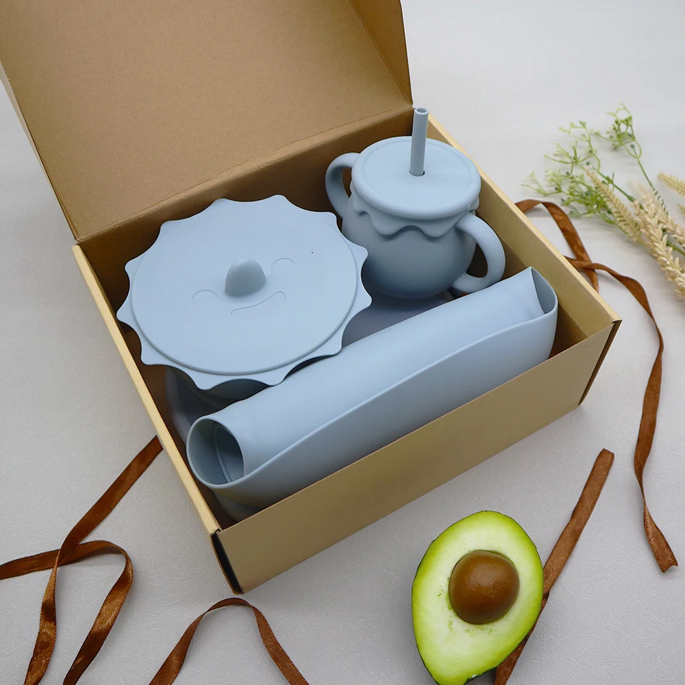 Food Grade BPA Free Divided Kids Feeding Set Baby Silicone Suction Plate