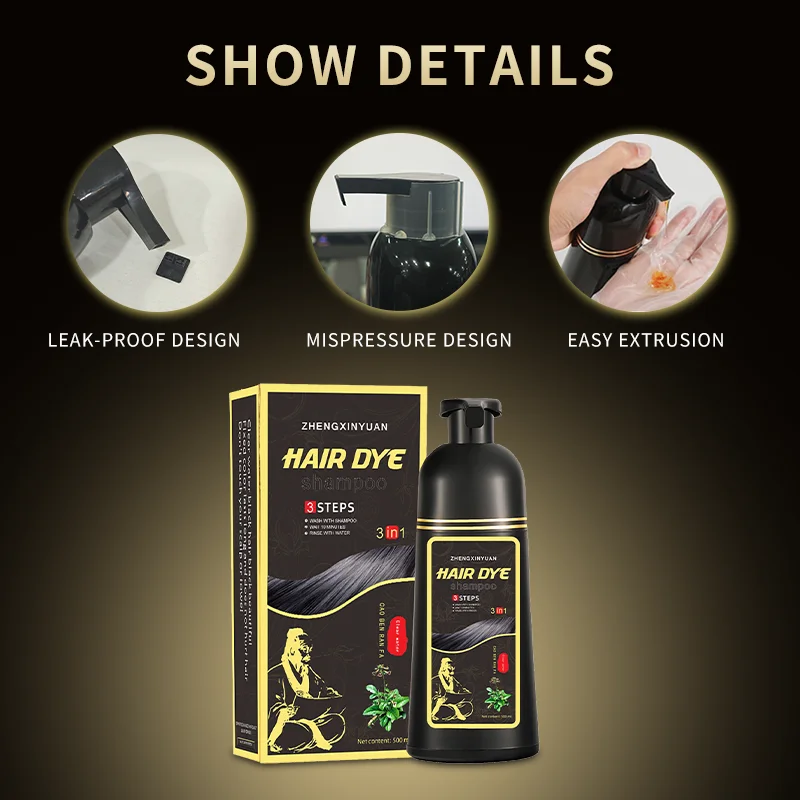 Factory price Semi permanent natural Polygonum multiflorum black hair dye shampoo Healthy dyeing of black hair