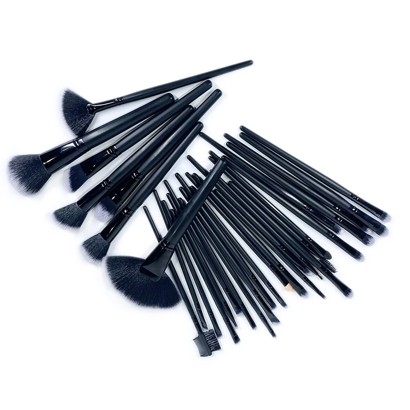 
High quality man-made fiber 32pcs face brush makeup set black color spray painting wooden handle 
