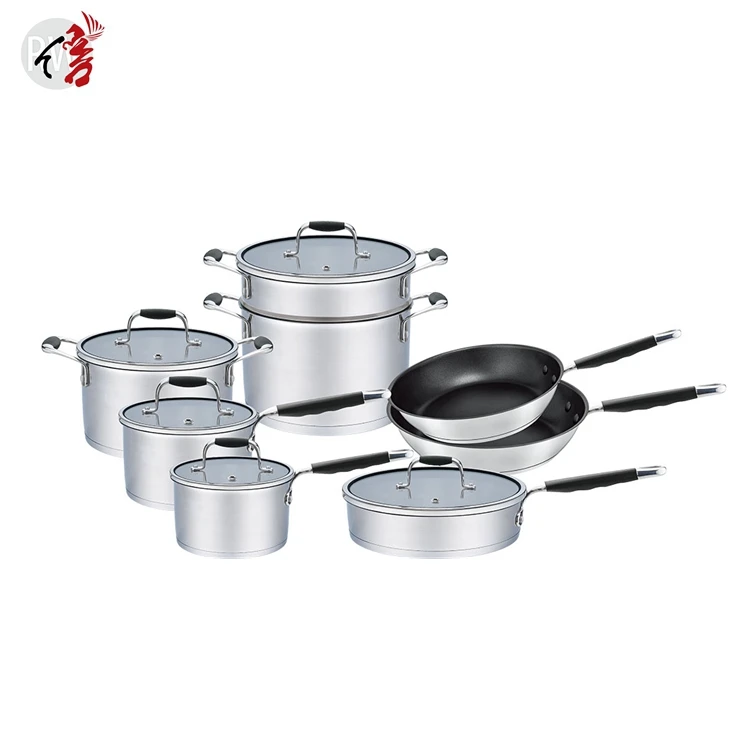 icool handle capsule bottom 13 pcs cookware sets stainless steel pasta steamer pots and pans