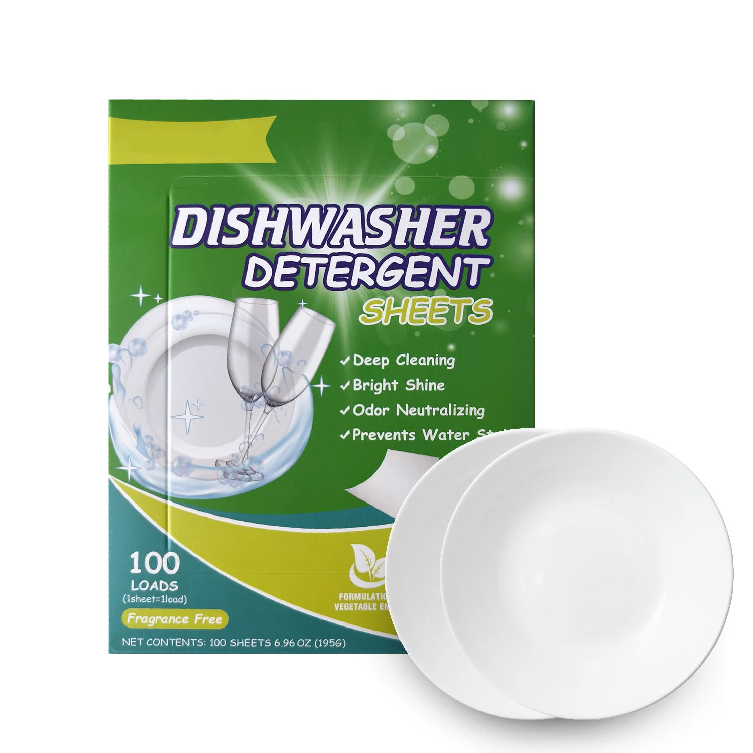 High Efficient Plastic Free lemon scent 100-Loads Eco-Friendly Dishwasher Detergent Sheets tablets for Dishwasher Hand Washing