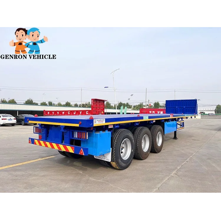 Made in China 13m Long Flatbed Semi Trailer Container Cargo Trailer with Fuel Tank for West Africa Use