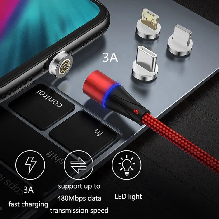 Оптовая продажа магнитный 360 быстрая зарядка USB светодио дный световой 3 в 1 usb Магнитный зарядный