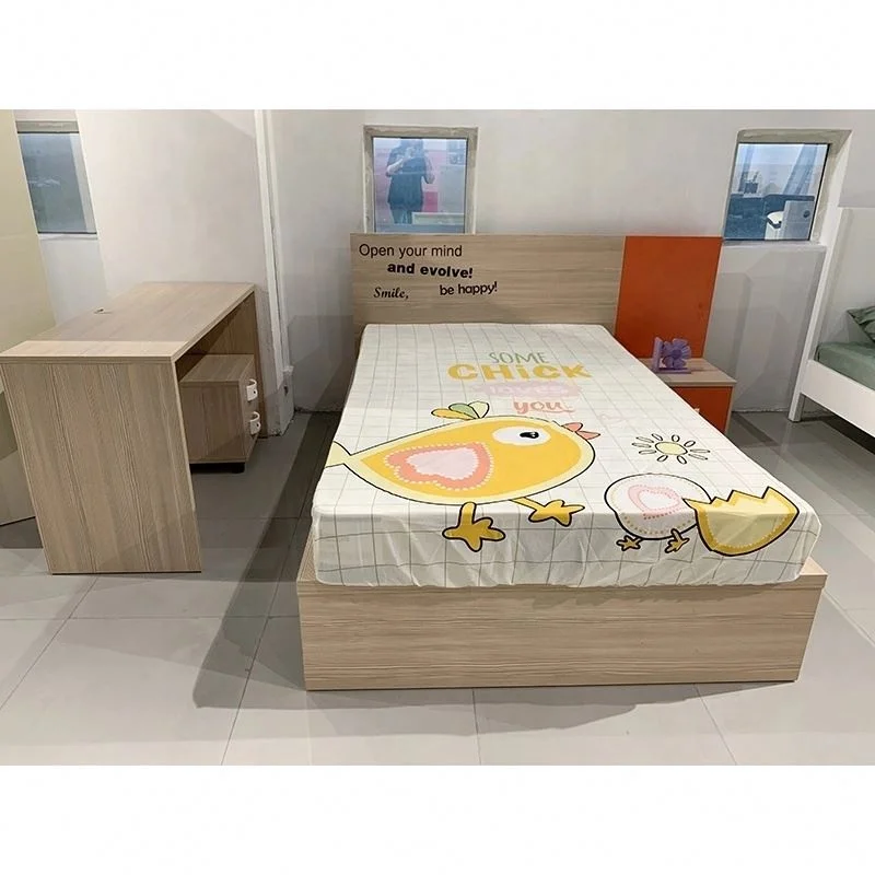 EUAD113 Modern Youth Children Sleeping Single Bed Night Stand Including High Bed Back Board Customize Kids Wooden Floor Bed