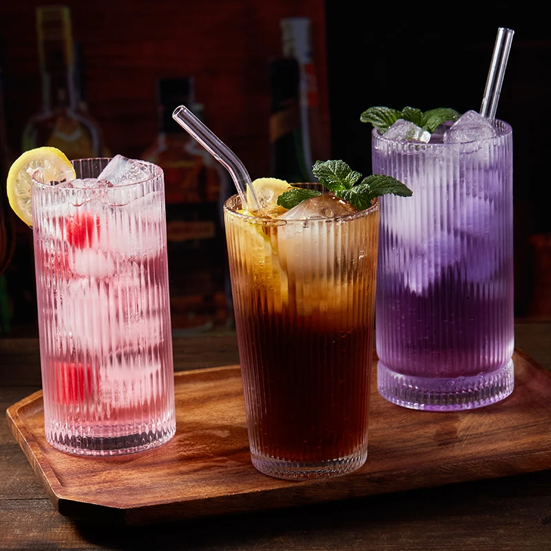 Hot Sale Hand Blown Ribbed Cocktail Champagne Coffee Mug and Tea Cup Creative Glass Drinkware for Home and Parties