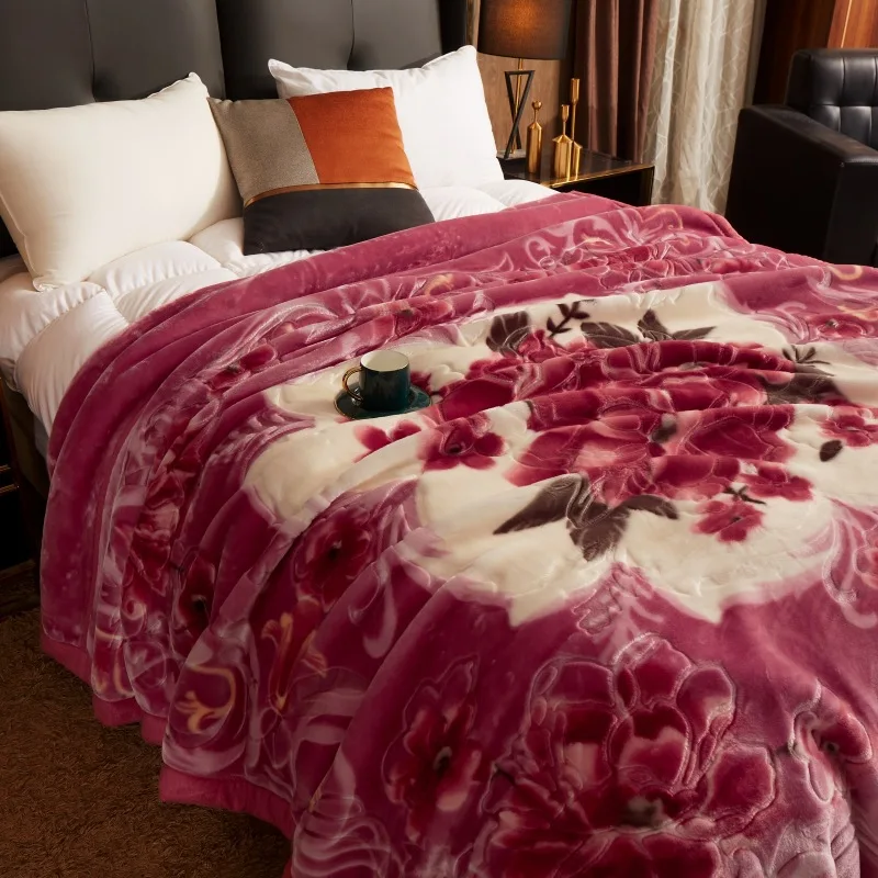 Super Soft Cloud Plush Embossed Raschel Blanket Double Layer Thick Winter Printed Bed Blanket