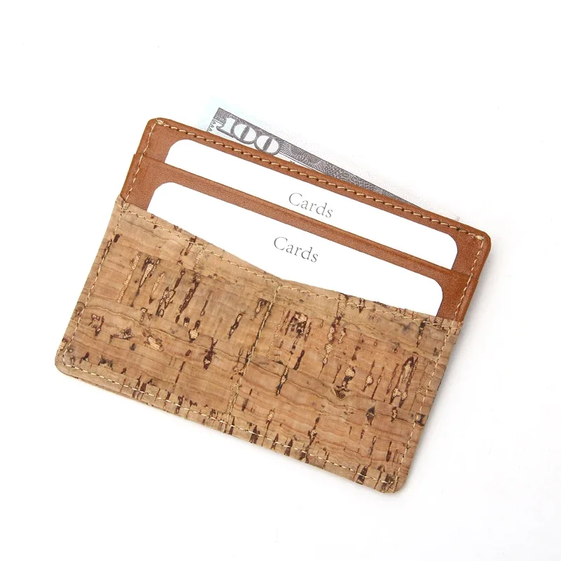 Cork Card Holder RFID Blocking Card Holder Sleeve Leather Id Card Wallet for Men