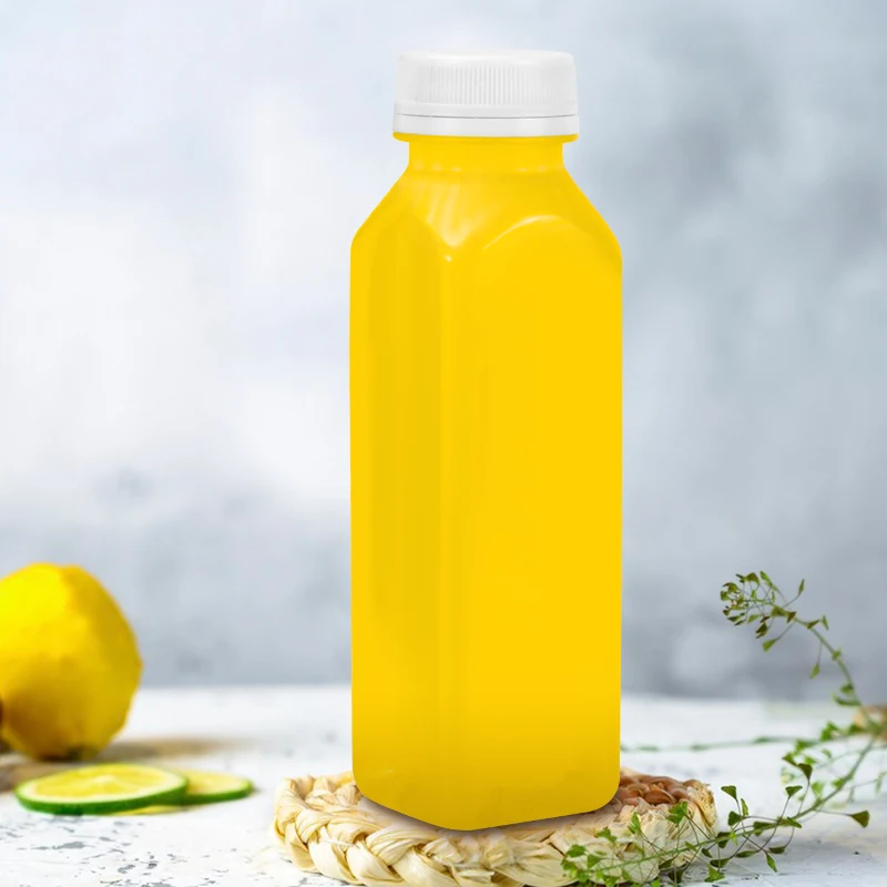 Wholesale Custom Empty PET Square Plastic Juce Bottle 500ml 350ml Clear Plastic Juice Bottles for Beverage Packaging