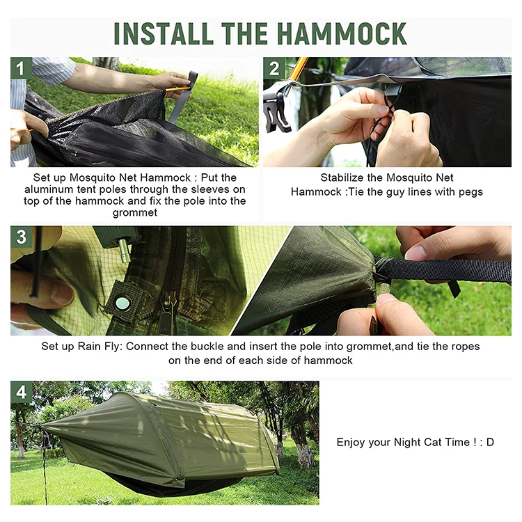 Custom Print Camouflage Two Person Portable Ultralight Camping Hammock Tree Tent Hammock With Mosquito net