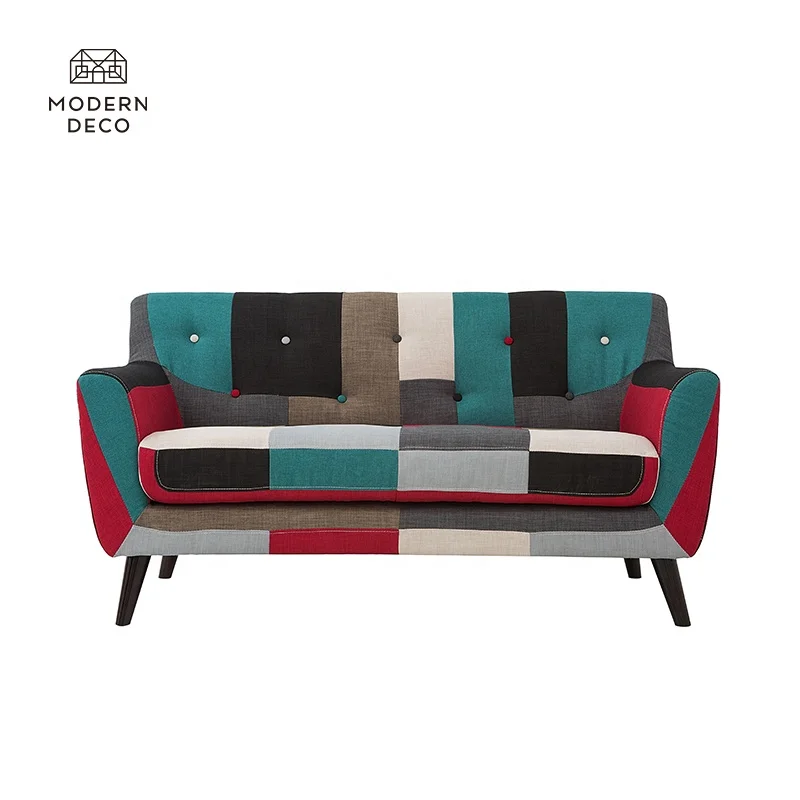 patchwork fabric sofa couch settee 2 seater living room furniture stylish upholstery sofas two-seat chesterfield tuft