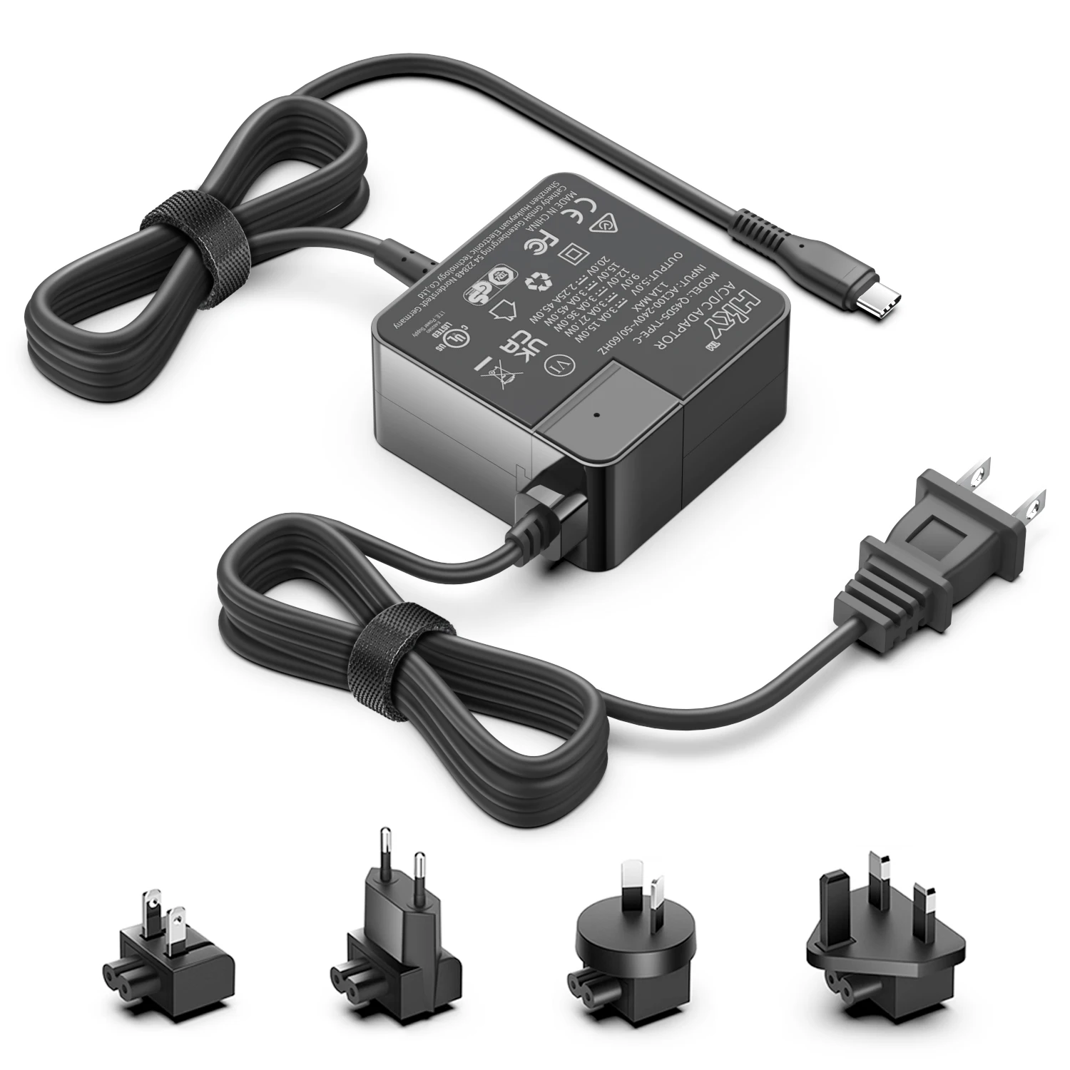 KFD 45W USB C International Universal Power Adapter Type-c Travel Charger Interchangeable UK EU US AU Plugs with Extended Cable