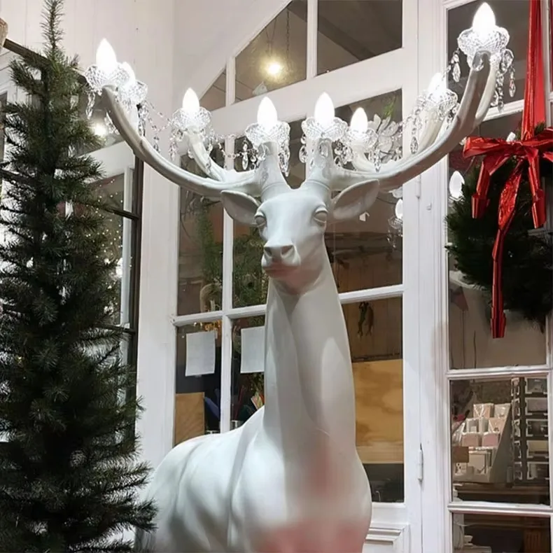 Plum Blossom Deer Floor Lamp Resin Sculpture Design Large scale Decoration Hotel Villa Store Decoration Floor Lamp