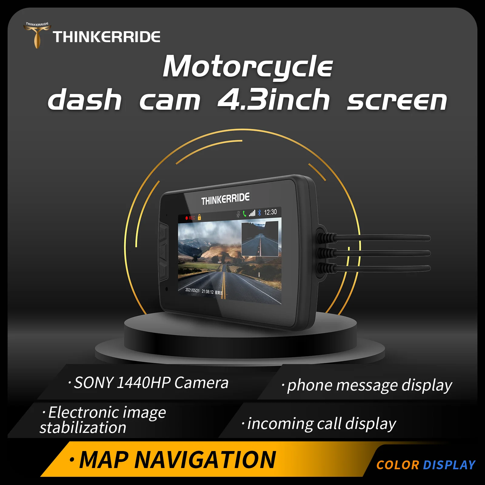 New arrival motorcycle dash cam waterproof motorcycle navigator phone connection supported motorcycle dash cam